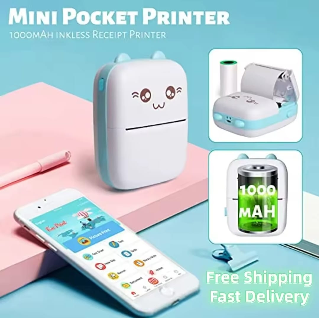 IMPRESORA PORTATIL DE GATITO + 10 ROLLOS