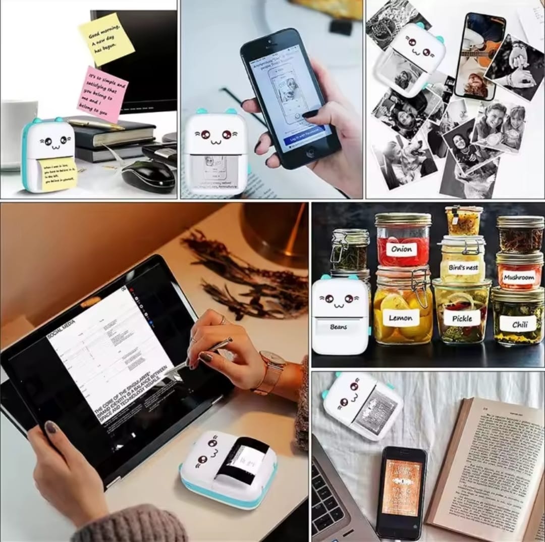 IMPRESORA PORTATIL DE GATITO + 10 ROLLOS