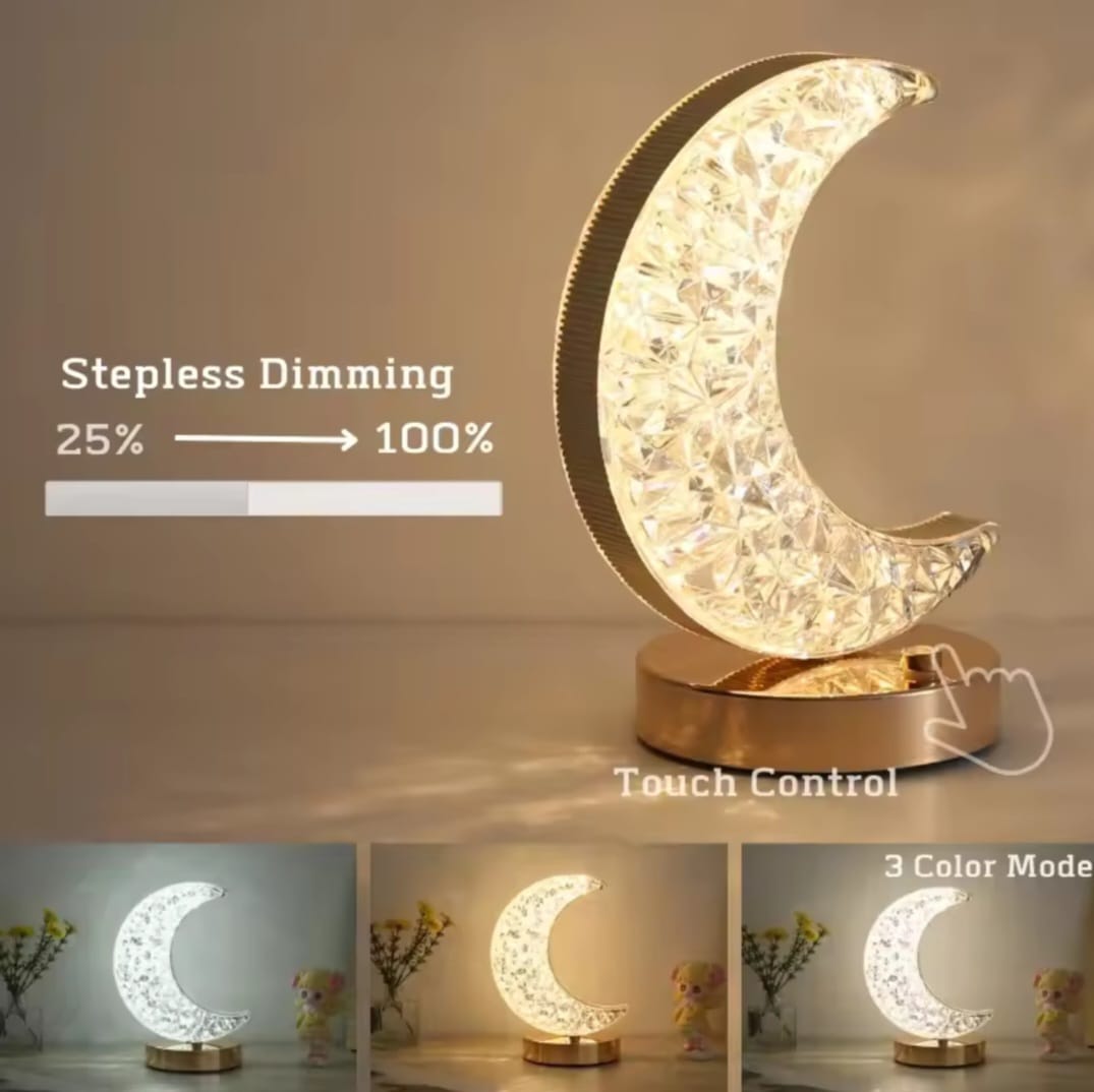 Adorno de luna de cristal con luces LED