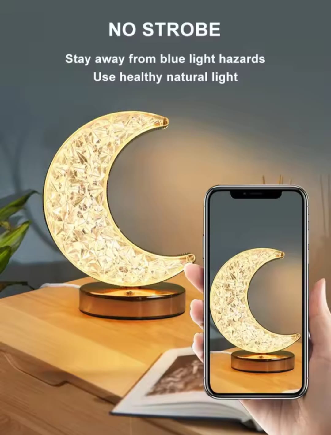 Adorno de luna de cristal con luces LED