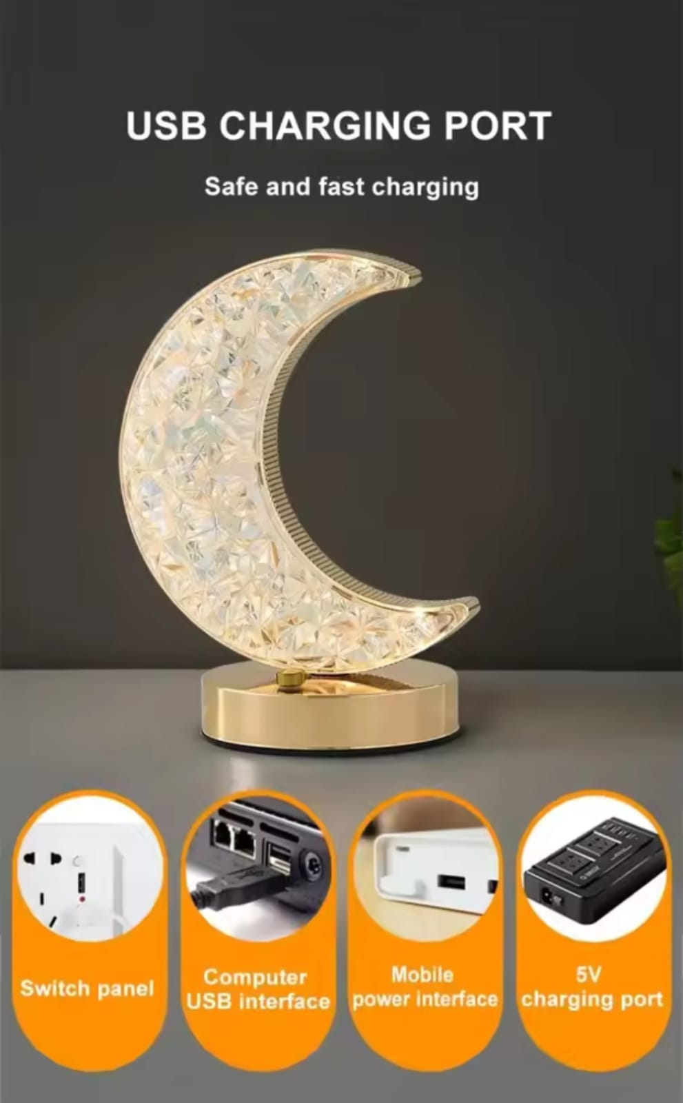 Adorno de luna de cristal con luces LED