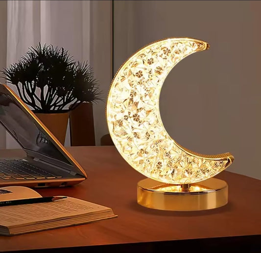 Adorno de luna de cristal con luces LED